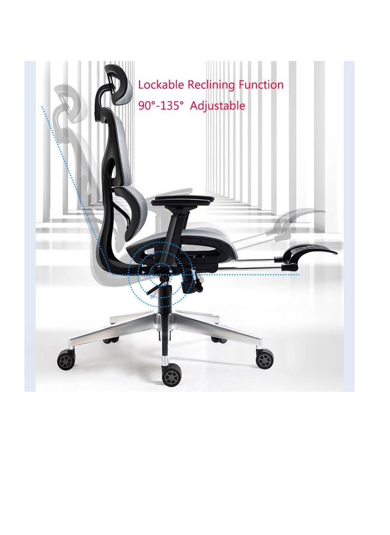CityRiya-Long - Computer Chair with Adjustable Lockable Backrest for Home Office, Retractable Footrest Ergonomic Chair, Height Headrest Adjustable Desk Chair,Mesh High Back,Adaptive Lumbar Support,Liftable Armrests - Image 1