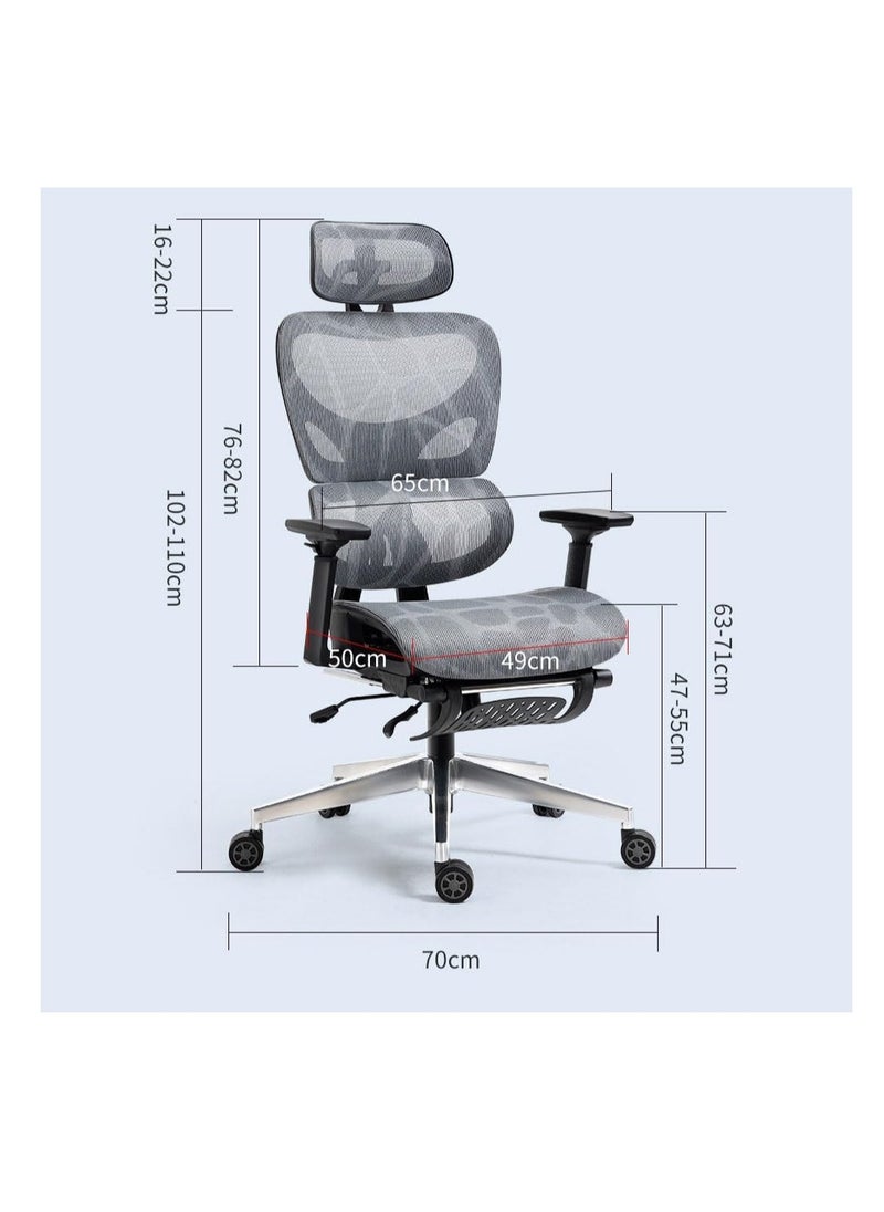 CityRiya-Long - Computer Chair with Adjustable Lockable Backrest for Home Office, Retractable Footrest Ergonomic Chair, Height Headrest Adjustable Desk Chair,Mesh High Back,Adaptive Lumbar Support,Liftable Armrests - Image 1