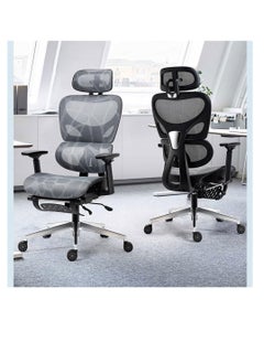 Computer Chair with Adjustable Lockable Backrest for Home Office, Retractable Footrest Ergonomic Chair, Height Headrest Adjustable Desk Chair,Mesh High Back,Adaptive Lumbar Support,Liftable Armrests