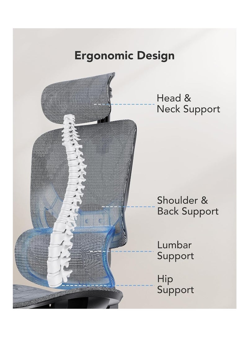 CityRiya-Long - Computer Chair with Adjustable Lockable Backrest for Home Office, Retractable Footrest Ergonomic Chair, Height Headrest Adjustable Desk Chair,Mesh High Back,Adaptive Lumbar Support,Liftable Armrests - Image 1