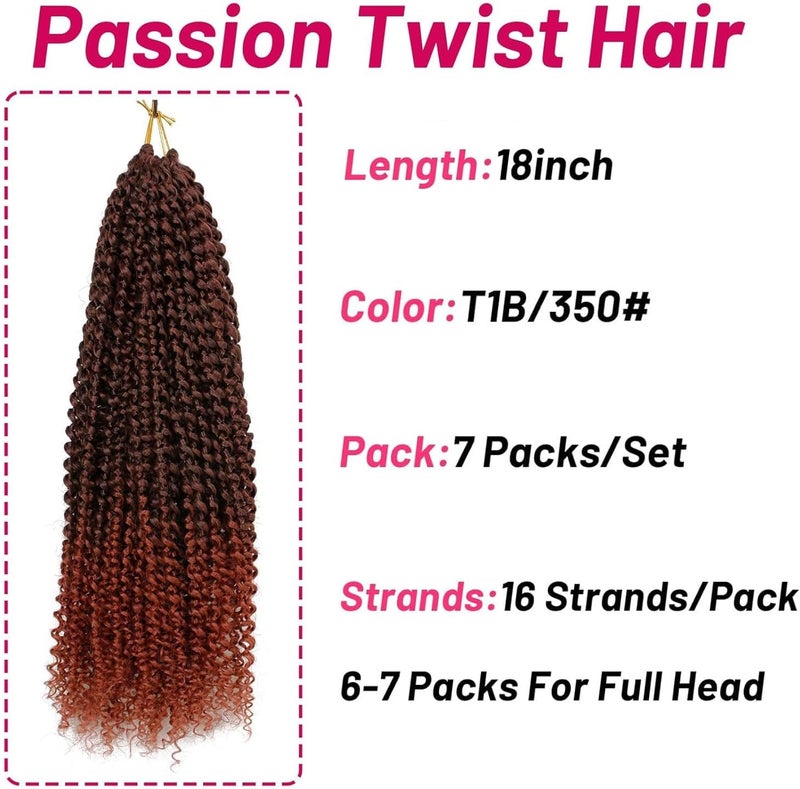 Dorsanee Ombre Passion Twist Hair 18 Inch 7 Packs Water Wave Crochet Hair Long Bohemian Curly Braiding Hair for Butterfly Locs, Faux Locs, Boho Style Spring Twist Crochet Braids (T350#) - Image 4