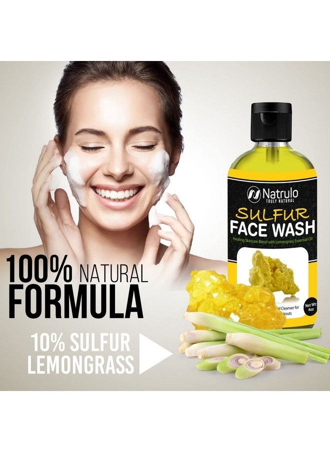 Natrulo - Sulfur Face Wash For Acne All Natural Sulfur Facial Cleanser For Oily Skin Breakouts Healing Skincare Blend With Lemongrass Essential Oil 4Oz Mattifying Cleansing Soap Liquid Made In Usa - Image 1