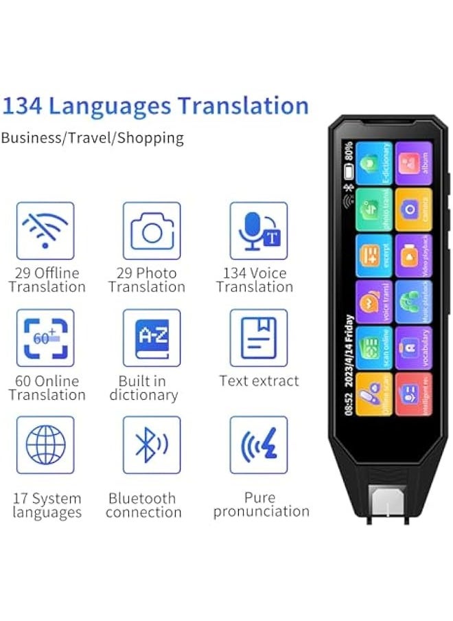 Reading Pen Translator Scanner with 134 Languages 5.5-Inch Super Screen - Ideal for Students and Adults (Black)