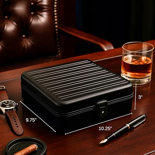Bey-Berk Prague Aluminum Watch Case in Matte Black – 9-Slot Locking Travel Box with Soft Interior for Watch Storage - Image 2