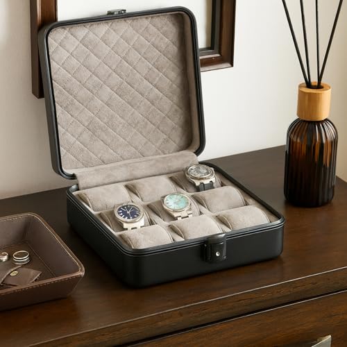 Bey-Berk Prague Aluminum Watch Case in Matte Black – 9-Slot Locking Travel Box with Soft Interior for Watch Storage - Image 4