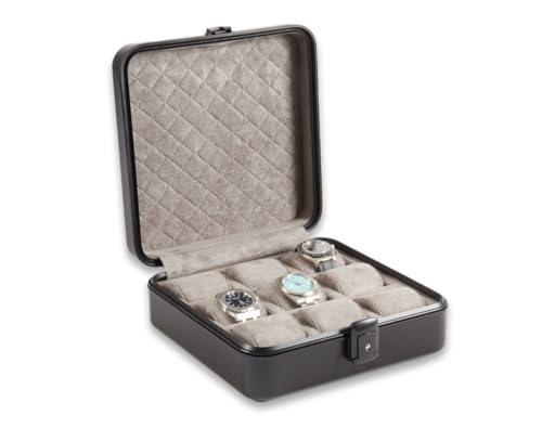 Bey-Berk Prague Aluminum Watch Case in Matte Black – 9-Slot Locking Travel Box with Soft Interior for Watch Storage - Image 1