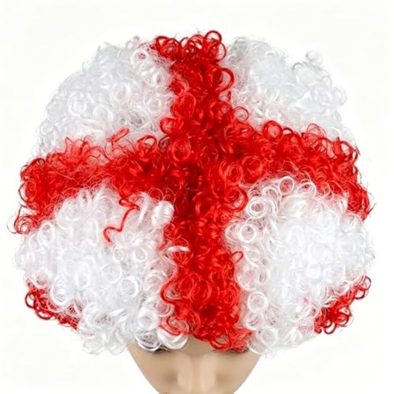 NOONEngland Flag زي الباروكات الإنجليزية حفلة مضحك شعر مستعار مجعد، شعر مستعار قصير تأثيري مهرج لعشاق الرياضة، 2026 مروحة كرة القدم Gear444 - Image 5