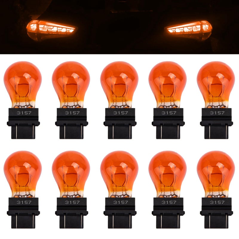 ecocstm 10 PCS 3157 Tail Light Bulb, Miniature Brake Light Bulb, Waterproof Turn Signal Bulb, Automotive Side Marker Tail Light Replacement for Truck SUV Car (Amber) - Image 1