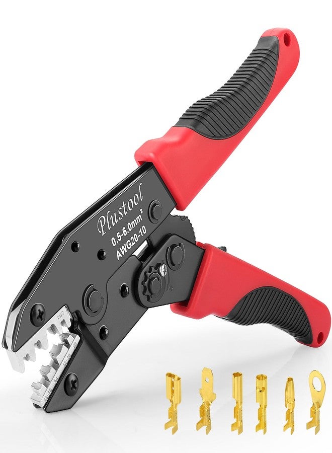 Plustool Crimping Tool for Non-Insulated Open Barrel Terminals & Receptacles AWG 20-10, Ratcheting Wire Crimper Tool - Crimping Pliers - Electrical Crimping Tool - Image 1