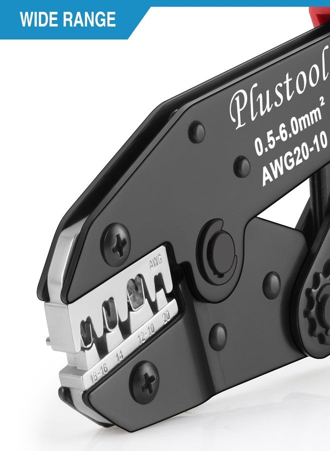 Plustool Crimping Tool for Non-Insulated Open Barrel Terminals & Receptacles AWG 20-10, Ratcheting Wire Crimper Tool - Crimping Pliers - Electrical Crimping Tool - Image 5
