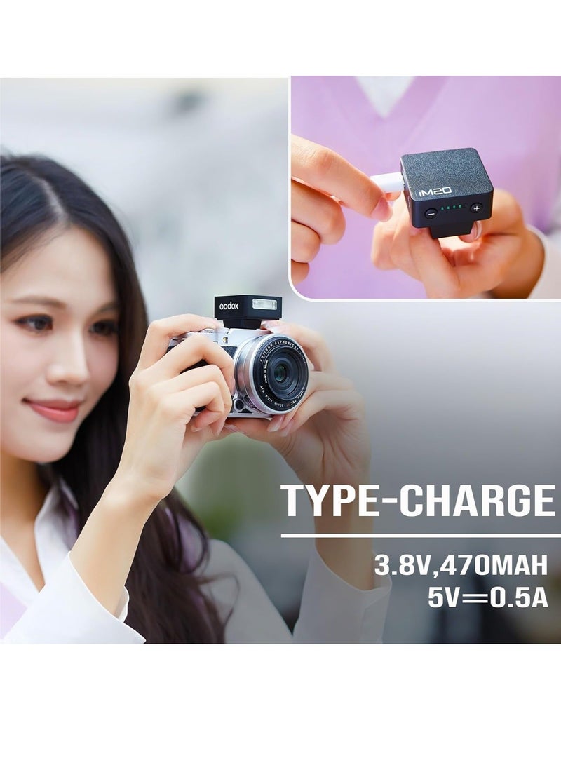 Godox iM20 Mini Flash for Camera with 470mAh Batter 440 Full-Power Flash 5 Levels Mini Flash Speedlite for Sony zve10 Sony zv1 Ricoh gr3 Canon Nikon Fuji Olympus Camera (iM20) - Image 3