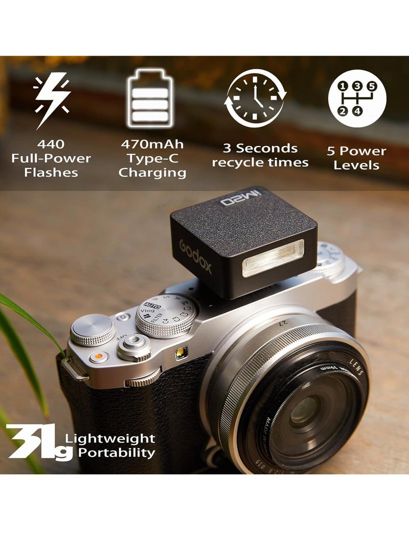 Godox iM20 Mini Flash for Camera with 470mAh Batter 440 Full-Power Flash 5 Levels Mini Flash Speedlite for Sony zve10 Sony zv1 Ricoh gr3 Canon Nikon Fuji Olympus Camera (iM20) - Image 2