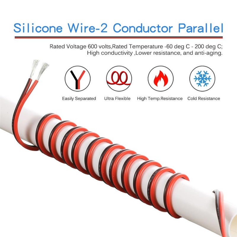 BNTECHGO 18 Gauge Flexible 2 Conductor Parallel Silicone Wire Spool Red Black High Resistant 200 deg C 600V for Single Color LED Strip Extension Cable Cord,Model,250ft Stranded Tinned Copper Wire - Image 4