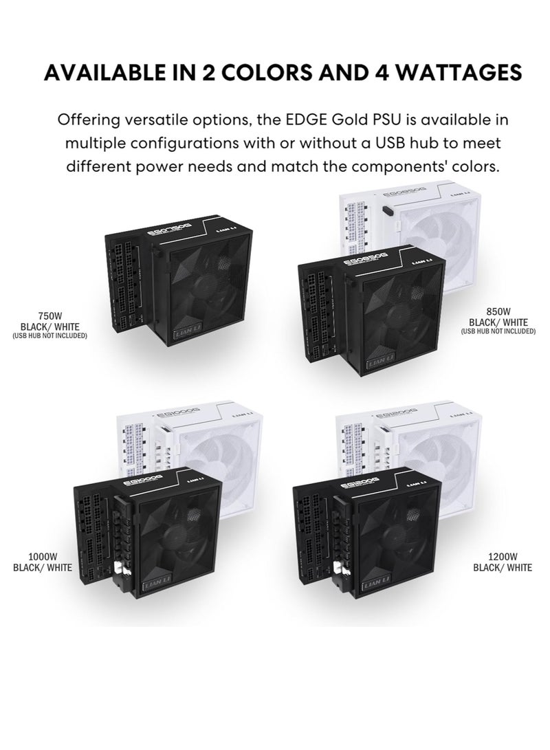 ليان لي امداد طاقة معياري كامل بقدرة 1000 واط (يتضمن موزع USB بمروحة) - ذهبي - ATX 3.1 - دعم PCIE 5.1 - موصل 12 فولت - 2 × 6 - تصميم على شكل حرف L للحافظة المزدوجة - اسود (EG1000G.BH) - Image 2
