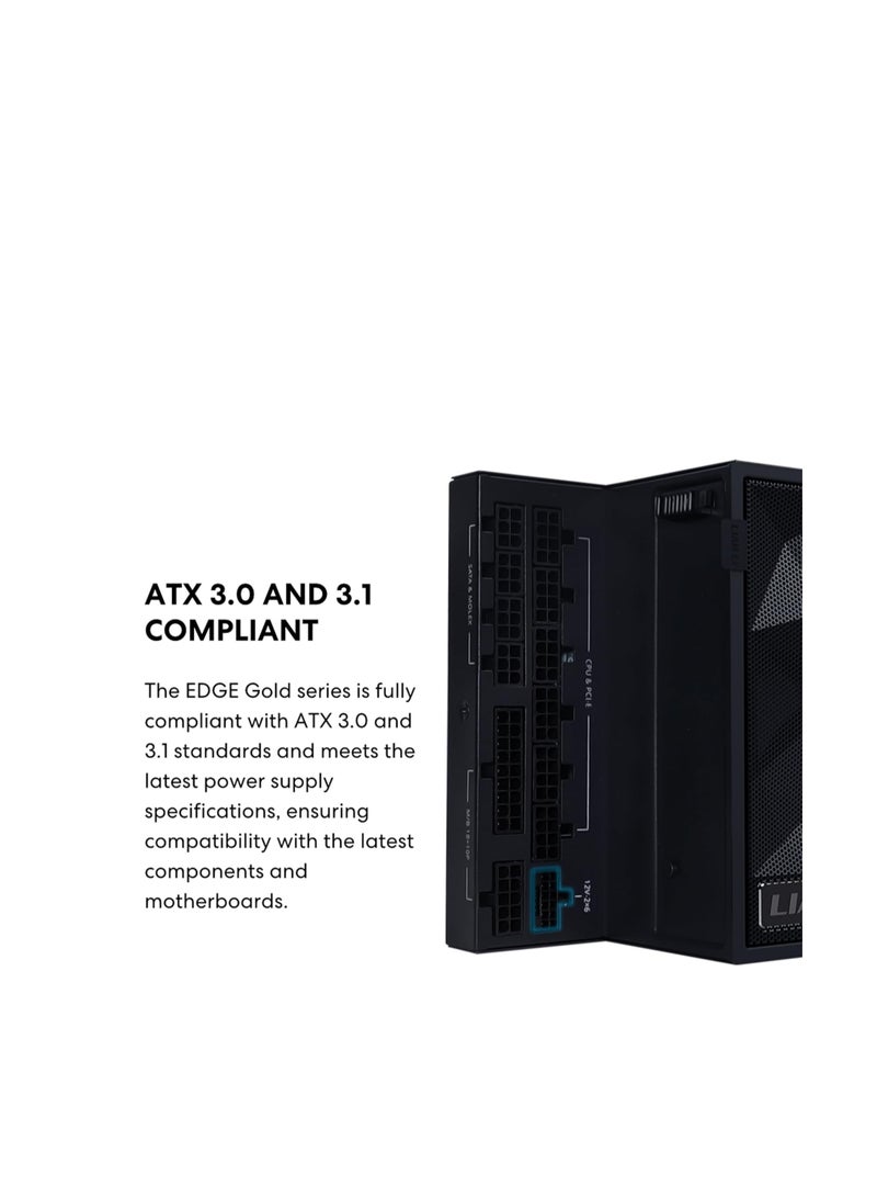 ليان لي امداد طاقة معياري كامل بقدرة 1000 واط (يتضمن موزع USB بمروحة) - ذهبي - ATX 3.1 - دعم PCIE 5.1 - موصل 12 فولت - 2 × 6 - تصميم على شكل حرف L للحافظة المزدوجة - اسود (EG1000G.BH) - Image 3