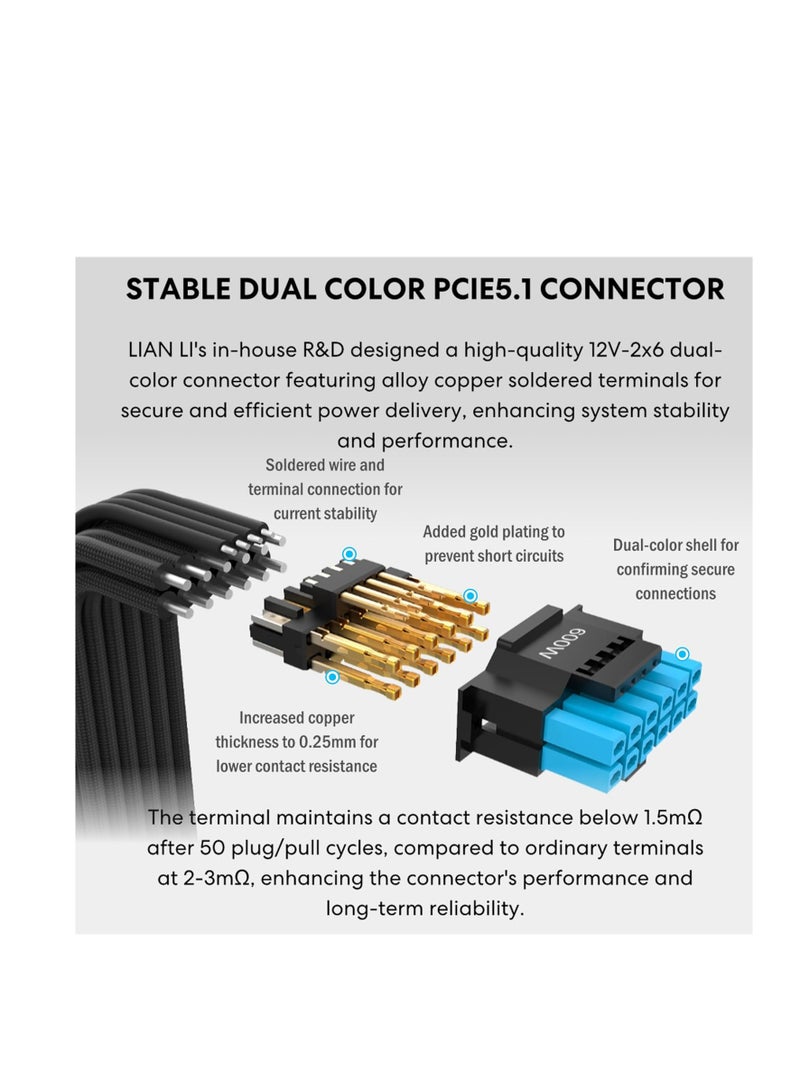 ليان لي امداد طاقة معياري كامل بقدرة 1000 واط (يتضمن موزع USB بمروحة) - ذهبي - ATX 3.1 - دعم PCIE 5.1 - موصل 12 فولت - 2 × 6 - تصميم على شكل حرف L للحافظة المزدوجة - اسود (EG1000G.BH) - Image 4