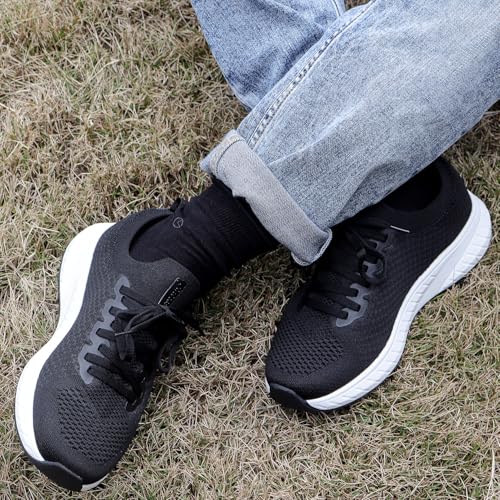 Puweco Mens Non Slip Tennis Shoes Lightweight Running Shoes Breathable Walking Shoes Black White Size 7.5 - Image 2