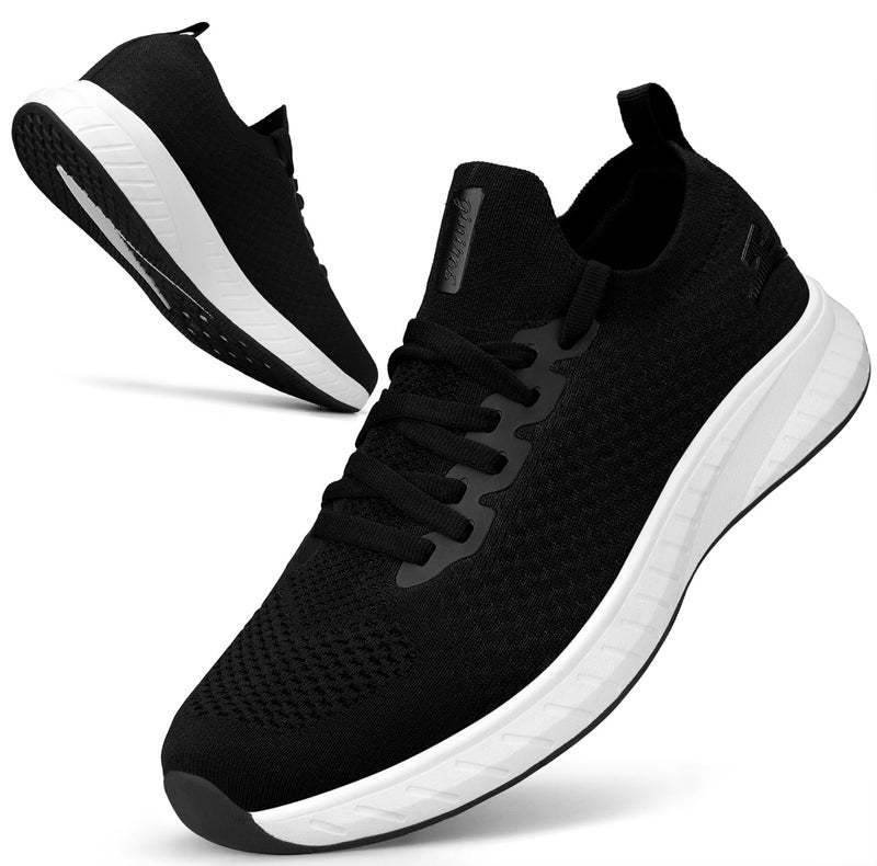 Puweco Mens Non Slip Tennis Shoes Lightweight Running Shoes Breathable Walking Shoes Black White Size 7.5 - Image 1