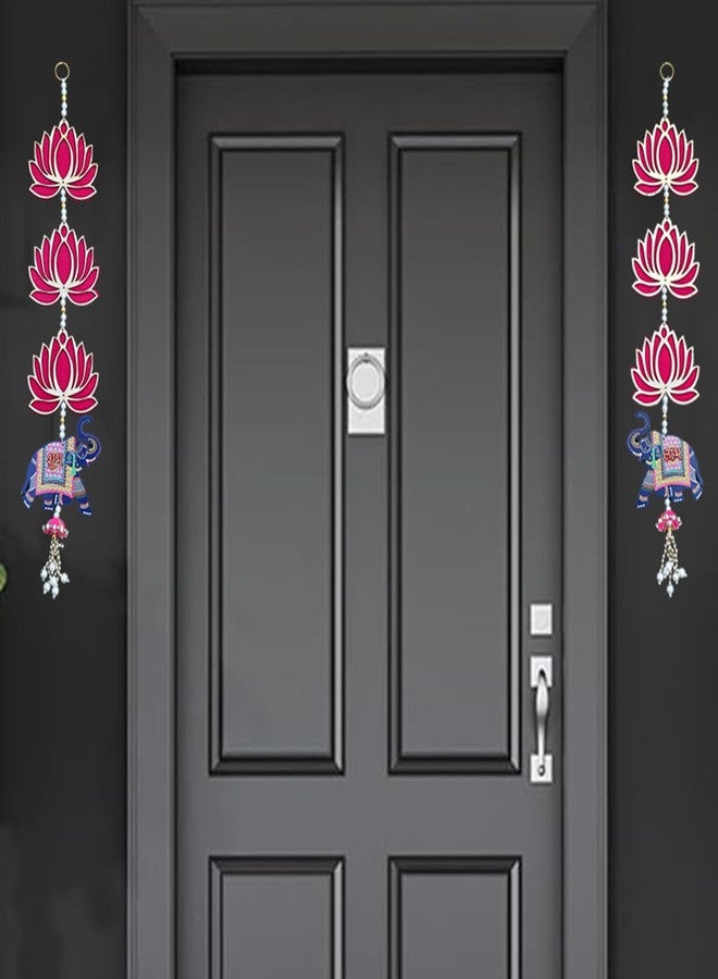 Saugat Traders Lotus with Elephant Shubh Labh Hanging for Main Door Entrance, Pooja Room Temple, Diwali Decoration Puja Mandir Wall Hangings for Home Decor | 23 Inch Each - Image 2
