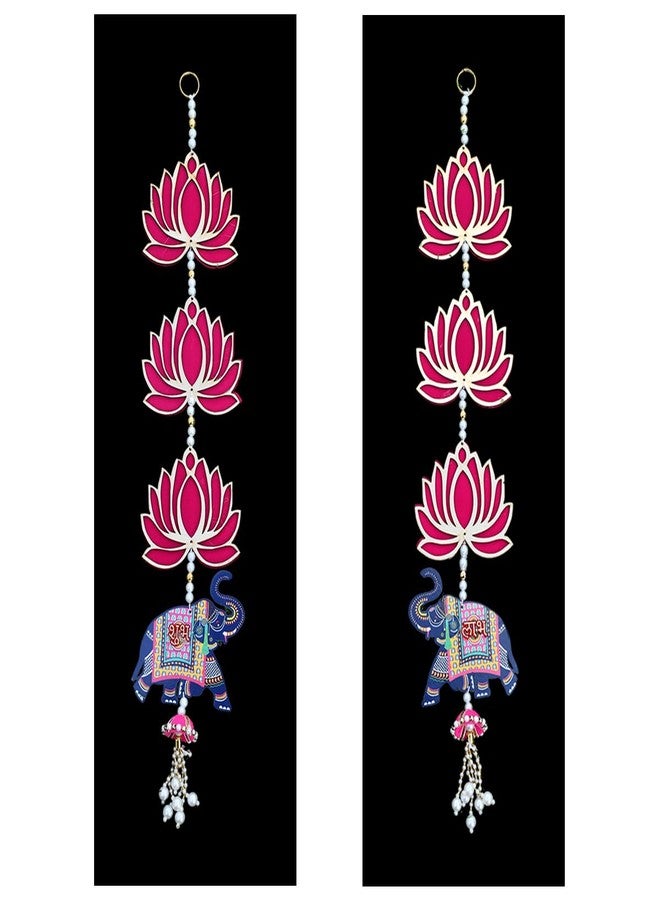 Saugat Traders Lotus with Elephant Shubh Labh Hanging for Main Door Entrance, Pooja Room Temple, Diwali Decoration Puja Mandir Wall Hangings for Home Decor | 23 Inch Each - Image 1