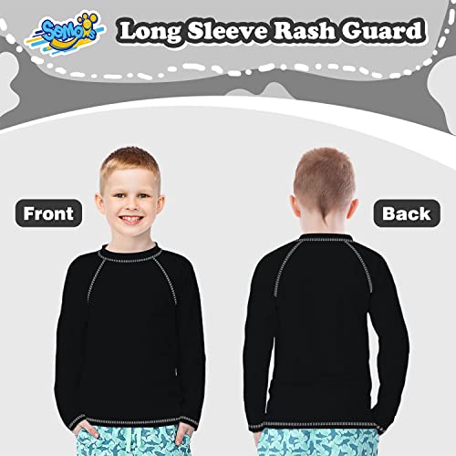 Semois Boys Rash Guard Black Swim Shirt Long Sleeve for Toddler Kids 10-12Y Rashguard Water Swimwear UPF+ 50 Swimming Shirt - Image 4
