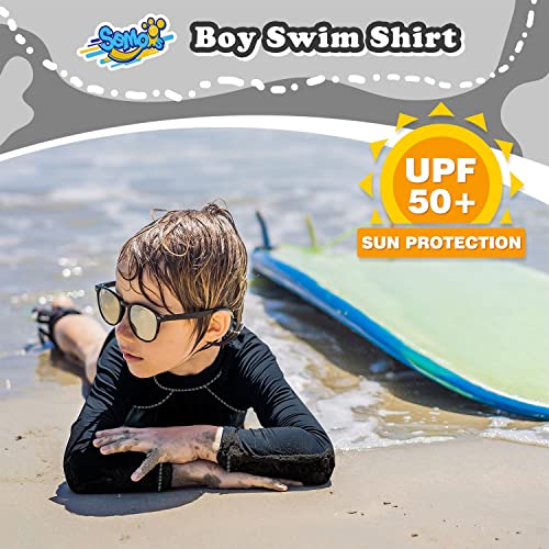 Semois Boys Rash Guard Black Swim Shirt Long Sleeve for Toddler Kids 10-12Y Rashguard Water Swimwear UPF+ 50 Swimming Shirt - Image 2