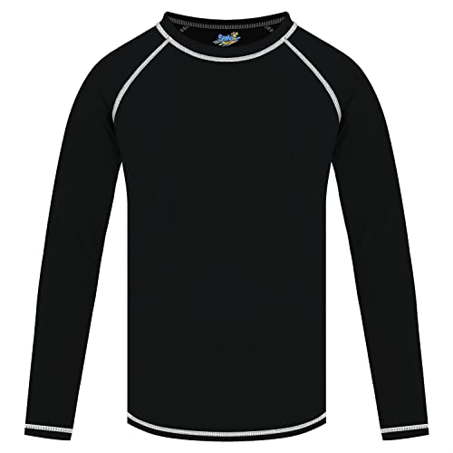 Semois Boys Rash Guard Black Swim Shirt Long Sleeve for Toddler Kids 10-12Y Rashguard Water Swimwear UPF+ 50 Swimming Shirt - Image 3