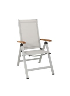 LIVING ACCENTS 7-Position Aluminium and Textile Patio Chair White and Brown 61 x 18 x 58 cm GUF23-42403 