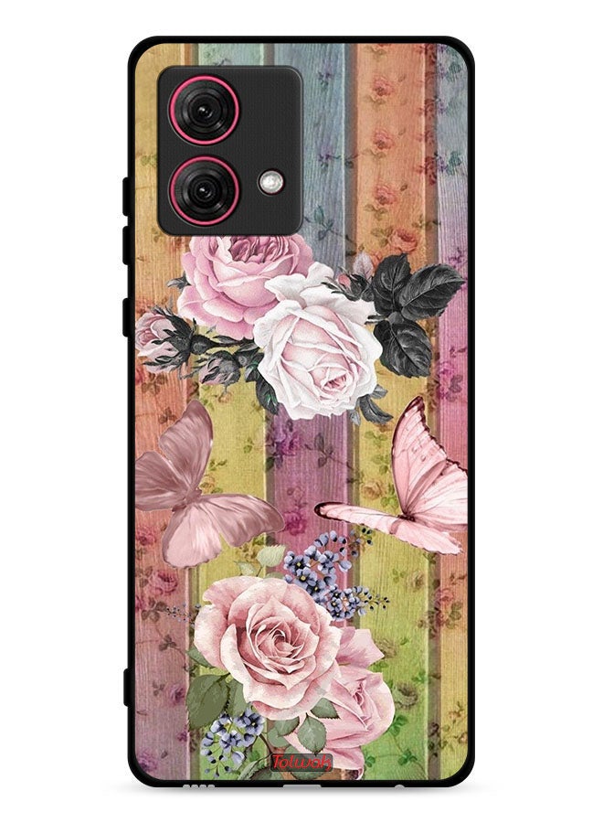Tolwak Motorola Moto G84 5G Protective Case Cover Peach Butterflies And Roses - Image 1