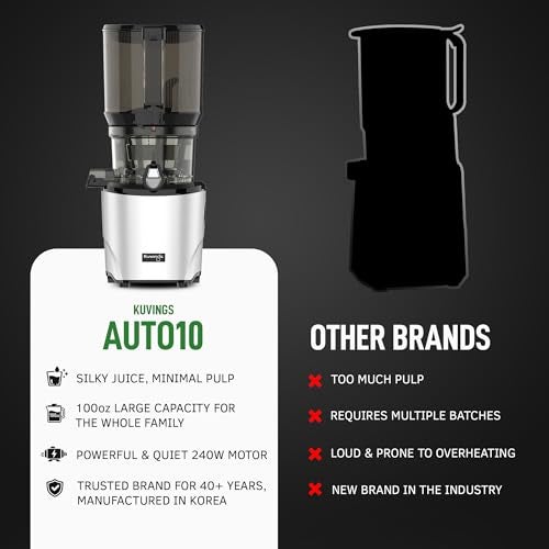 Kuvings AUTO10 Cold Press Juicer Machine – Self-Feeding for Hands-Free Use – Easy to Clean, Quiet 240W Motor, 100 oz Large Masticating Juicer – Designed for Silky Juice with Low Pulp – Silver - Image 5