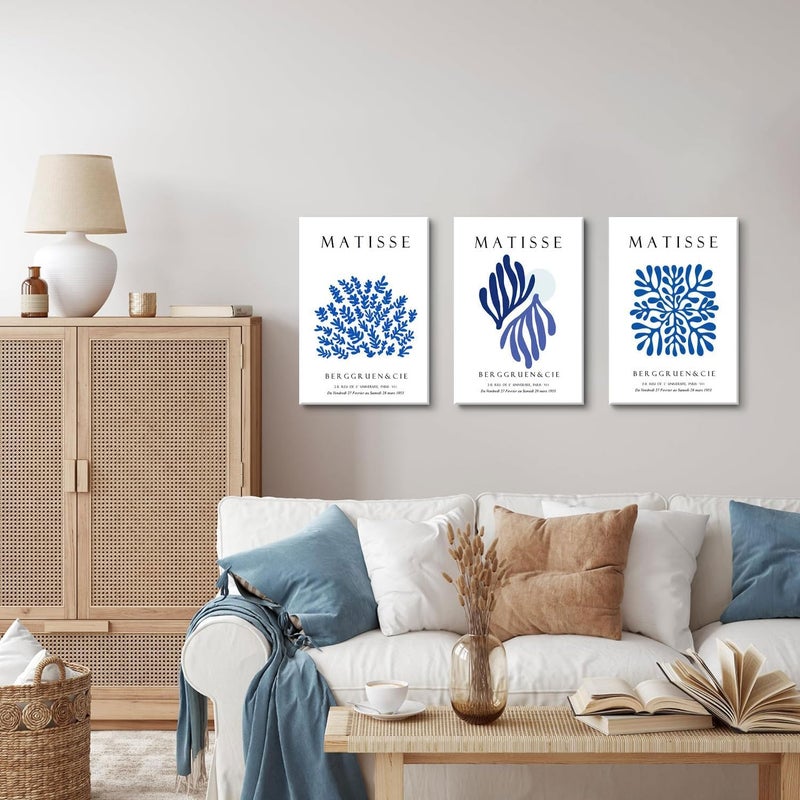 Djmwtb Djmwtb Matisse Canvas Wall Art Abstract Navy Blue Poster Prints Framed Set of 3 Minimalist Flower Aesthetic Pictures Modern Artwork Painting Wall Decor for Living Room Bedroom Bathroom 12""x16""x3 - Image 3