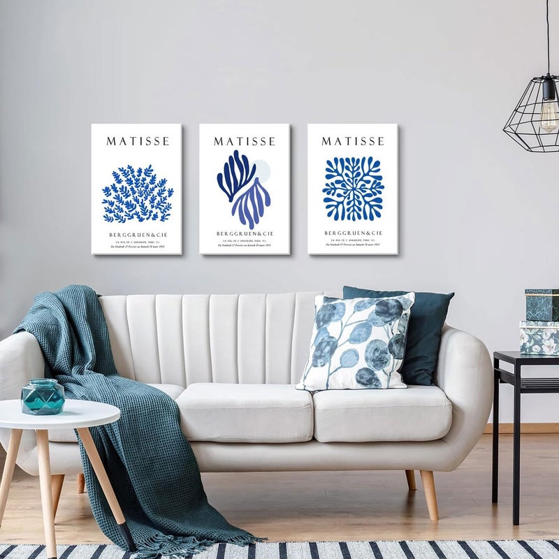 Djmwtb Djmwtb Matisse Canvas Wall Art Abstract Navy Blue Poster Prints Framed Set of 3 Minimalist Flower Aesthetic Pictures Modern Artwork Painting Wall Decor for Living Room Bedroom Bathroom 12""x16""x3 - Image 2