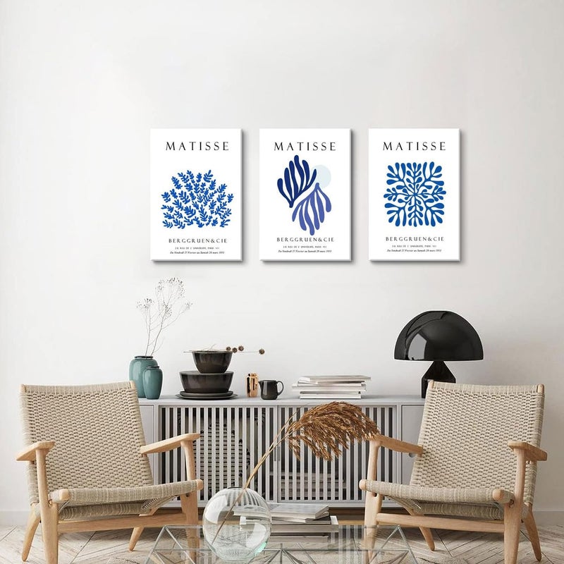 Djmwtb Djmwtb Matisse Canvas Wall Art Abstract Navy Blue Poster Prints Framed Set of 3 Minimalist Flower Aesthetic Pictures Modern Artwork Painting Wall Decor for Living Room Bedroom Bathroom 12""x16""x3 - Image 4