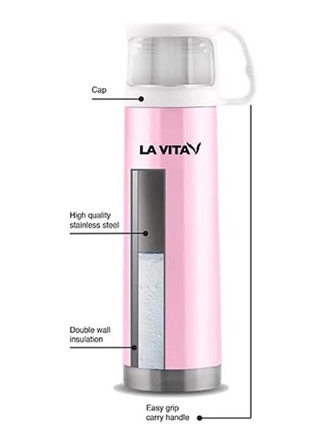 لا فيتا ترمس ستانلس ستيل مع كوب - وردي - Image 3
