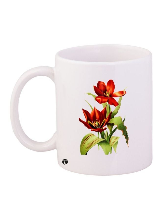 Flower Printed Coffee Mug White/Red/Green 11ounce
