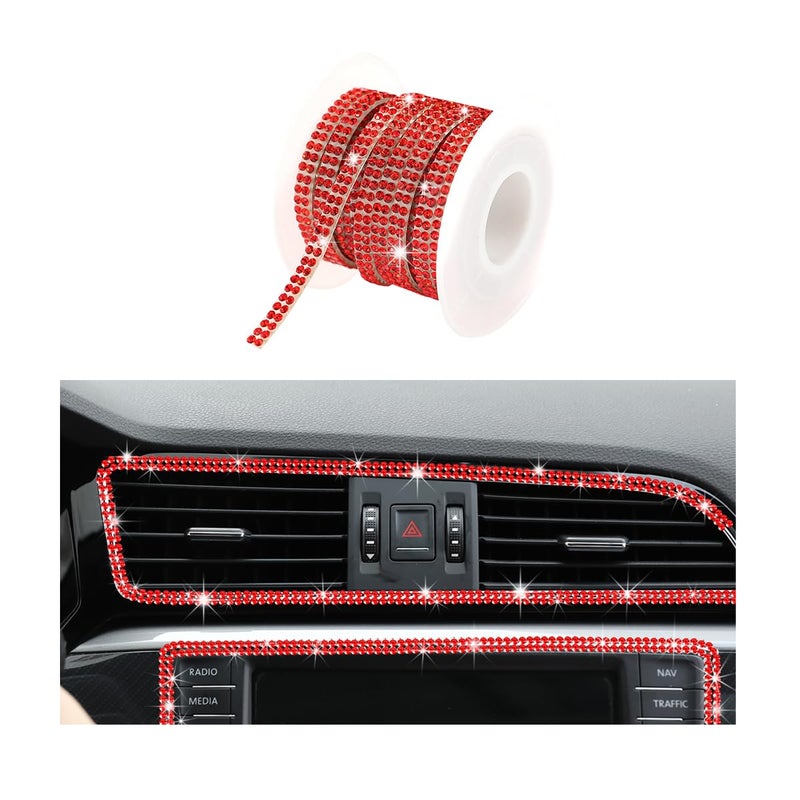 Ohleats Bling Car Trim Self Adhesive 164 Ft Auto Interior Exterior Crystal Rhinestone Decoration Strip Decal Glitter Trim Strips Line Molding for Dashboard Car Accessories Red
