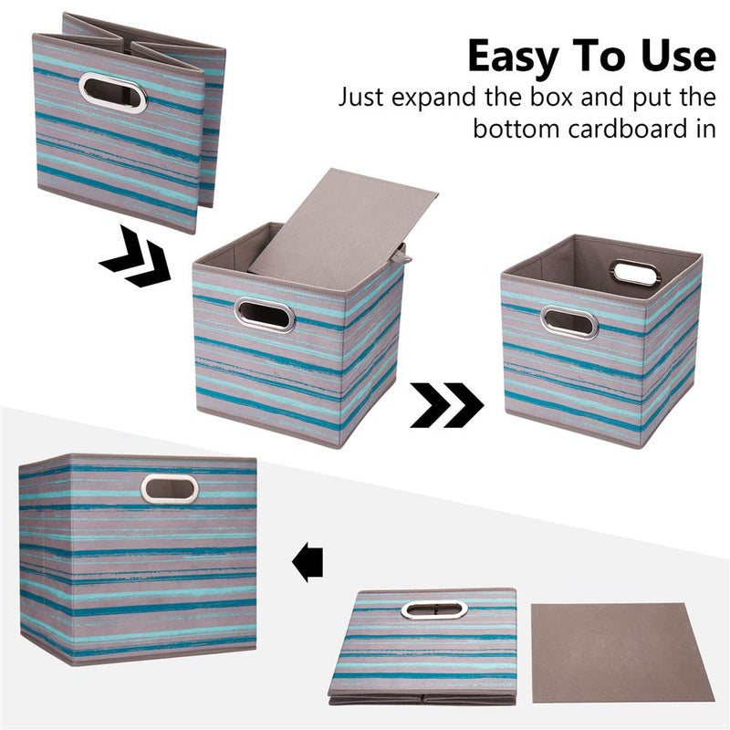 HSDT3 Cube Storage Bins Teal Stripes Gradient Lines 10.5x10.5x11 Inch Foldable Whale Coastal Print Fabric Half Storage Basketes for Home Organizers Storage Drawer,QY-SC12-3,Navy Blue-Whale(Set of 6) - Image 5