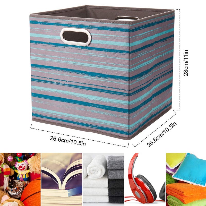 HSDT3 Cube Storage Bins Teal Stripes Gradient Lines 10.5x10.5x11 Inch Foldable Whale Coastal Print Fabric Half Storage Basketes for Home Organizers Storage Drawer,QY-SC12-3,Navy Blue-Whale(Set of 6) - Image 3