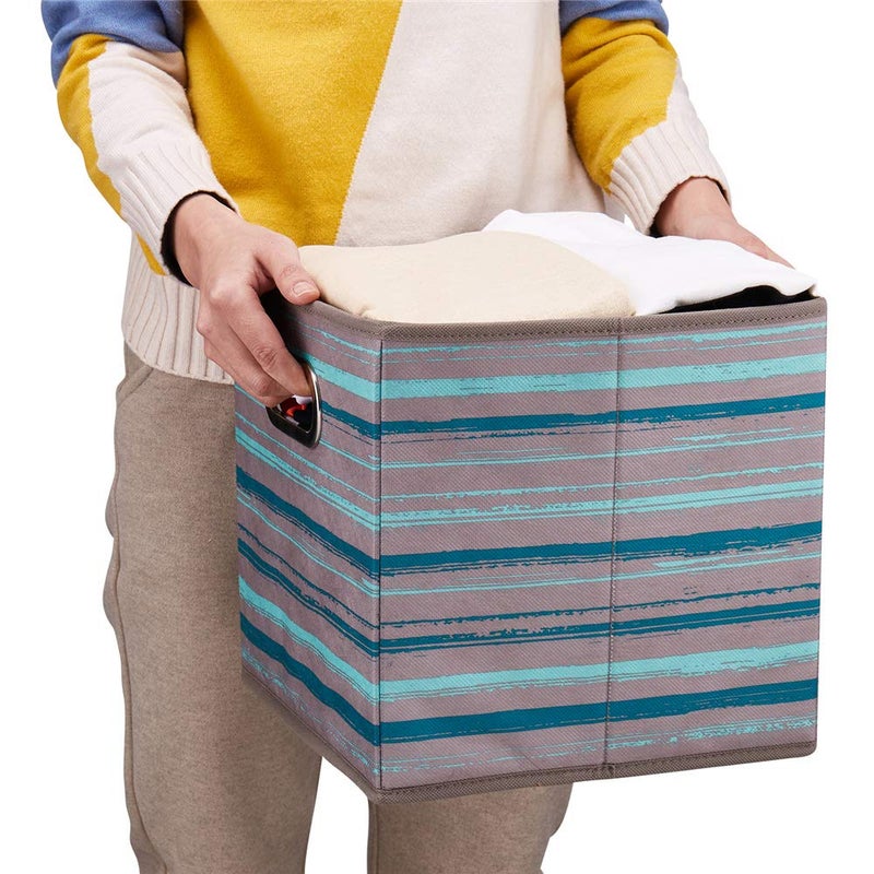 HSDT3 Cube Storage Bins Teal Stripes Gradient Lines 10.5x10.5x11 Inch Foldable Whale Coastal Print Fabric Half Storage Basketes for Home Organizers Storage Drawer,QY-SC12-3,Navy Blue-Whale(Set of 6) - Image 2