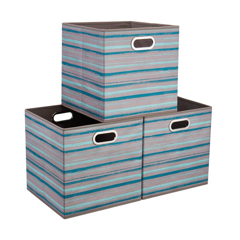 HSDT3 Cube Storage Bins Teal Stripes Gradient Lines 10.5x10.5x11 Inch Foldable Whale Coastal Print Fabric Half Storage Basketes for Home Organizers Storage Drawer,QY-SC12-3,Navy Blue-Whale(Set of 6) - Image 1