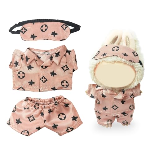 NEOVISTA Clothes Compatible with LABUBU Doll 3PCS Classic Set 17cm Doll Clothes Designer Outfit for Cozy Night Theme Stylish Luxury Pajama Accessories for Labubu No Doll Rosy Sleepwear Set - Image 1