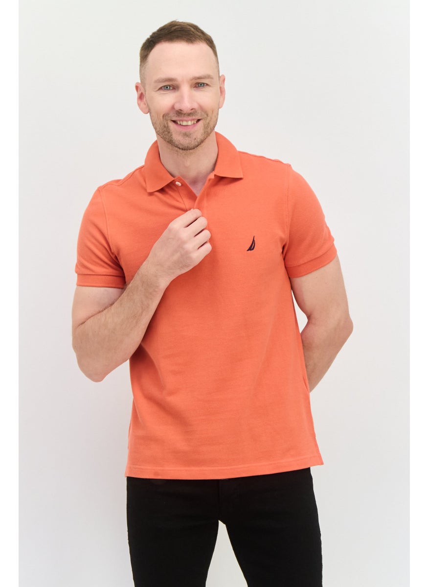 NAUTICA Men Slim Fit Short Sleeve Embroidered Logo Polo, Rust  - Image 1