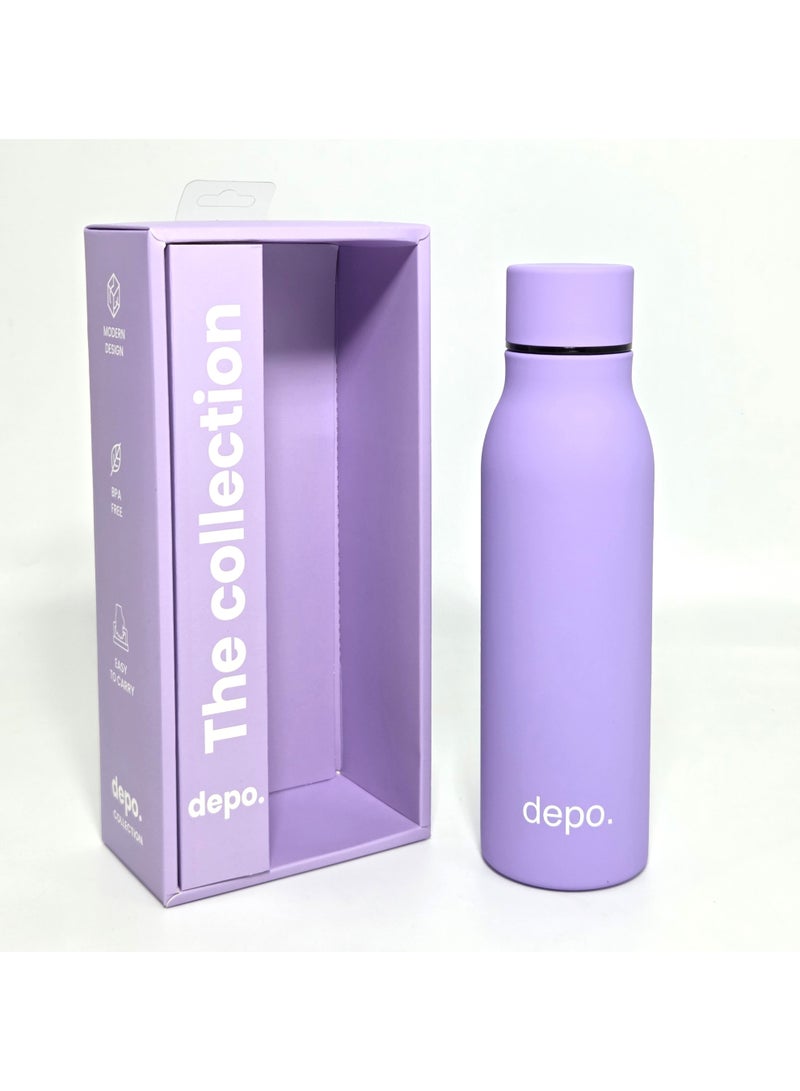 Depo Double-Wall Stainless Steel Vacuum Insulated Water Bottle (500 ml) - Hot & Cold Thermal Flask, Leak-Proof & BPA-Free Portable Water Flask for Travel, Gym, Office & Daily Use - Purple - Image 1