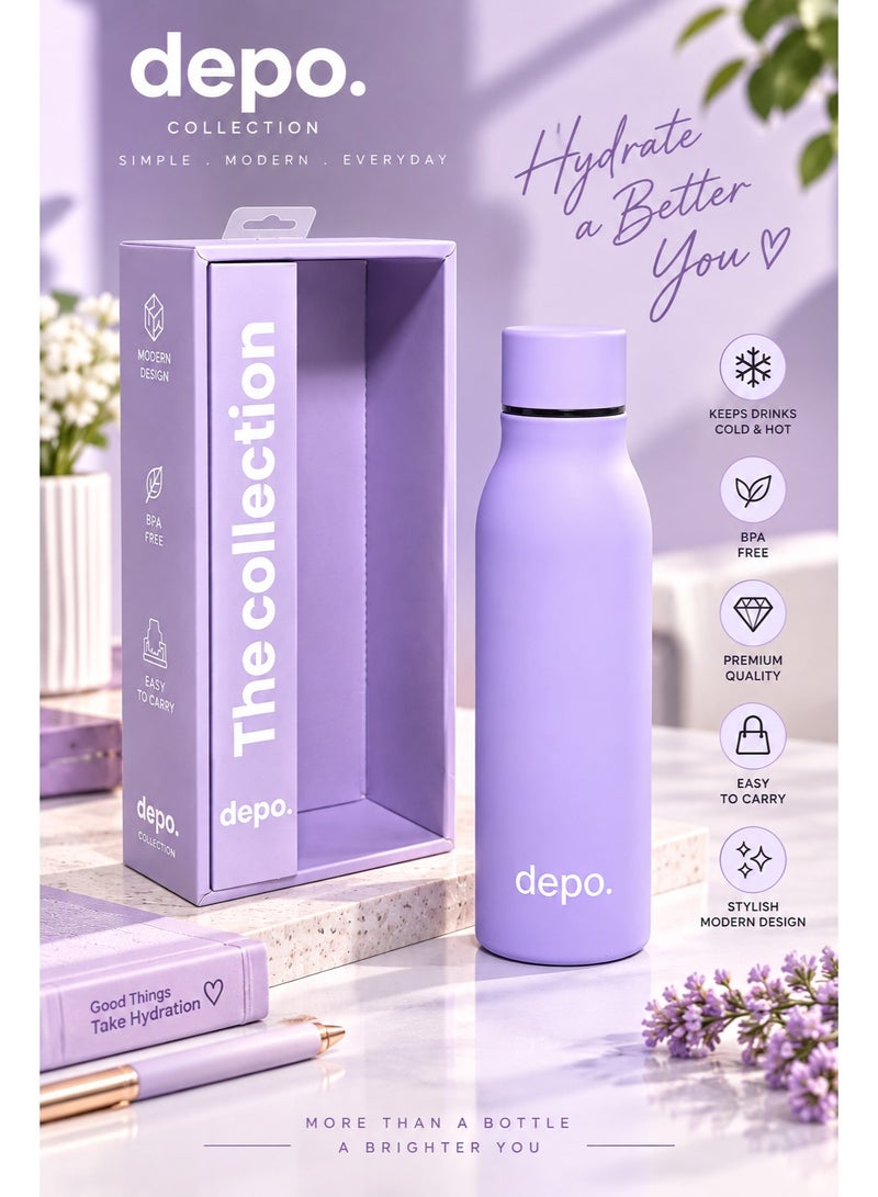 Depo Double-Wall Stainless Steel Vacuum Insulated Water Bottle (500 ml) - Hot & Cold Thermal Flask, Leak-Proof & BPA-Free Portable Water Flask for Travel, Gym, Office & Daily Use - Purple - Image 5