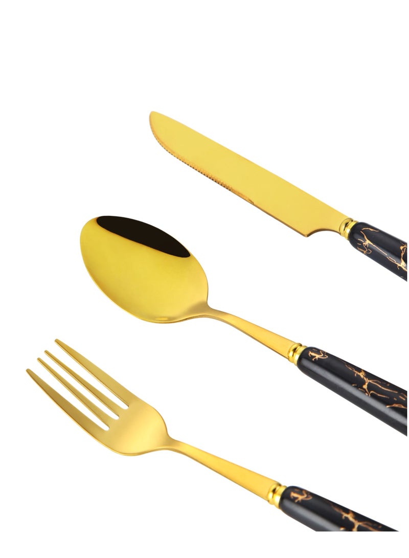 صن هوم طقم شوكة وملعقة وأدوات مائدة من الفولاذ المقاوم للصدأ مكون من 24 قطعة مع حامل أسود 29x4 سم - Image 5