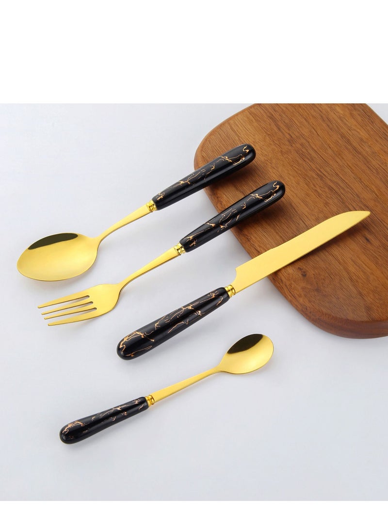 صن هوم طقم شوكة وملعقة وأدوات مائدة من الفولاذ المقاوم للصدأ مكون من 24 قطعة مع حامل أسود 29x4 سم - Image 3