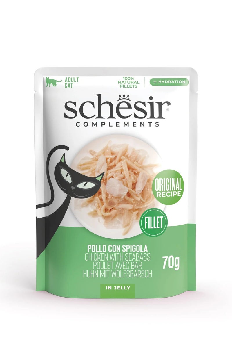 Schesir Complements Cat Wet Food in Jelly Pouch- Chicken With Seabass 70gx6pcs - Image 2