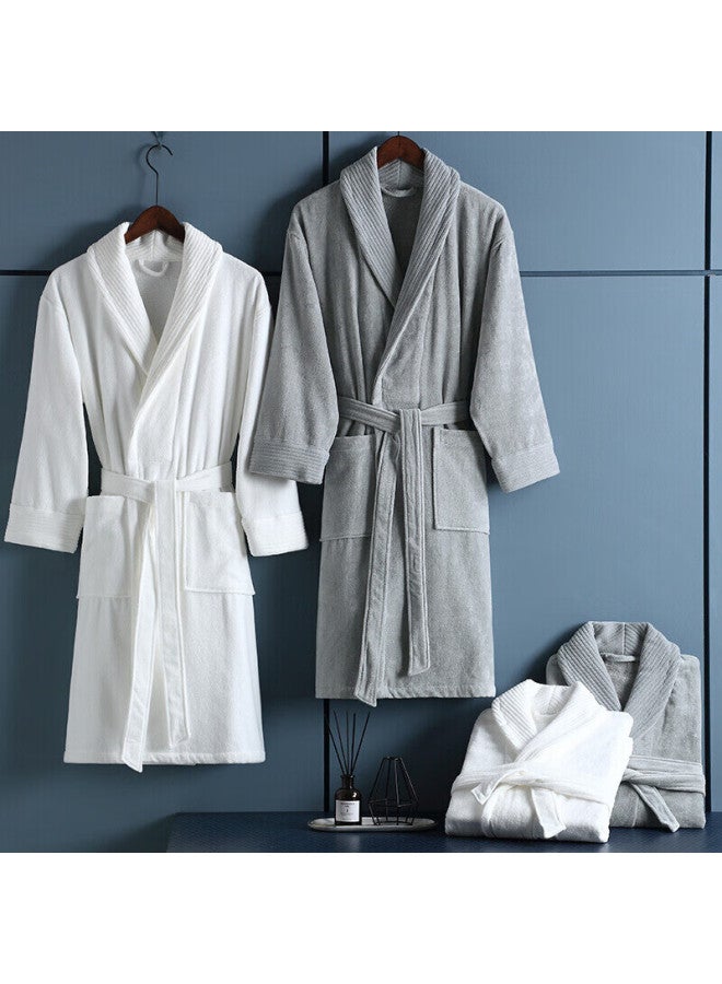 Canasin Kang'erxin Five-star Hotel Pure Cotton Bathrobe, All-cotton Absorbent Couple Adult Bathrobe Sleepwear Long Style, Elegant Gray, L - Image 4