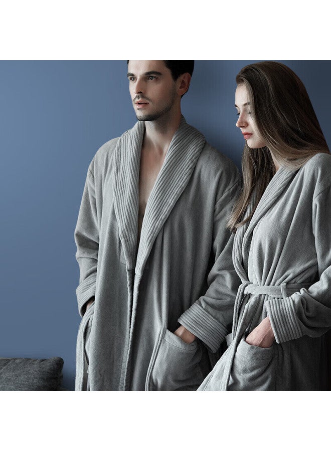 Canasin Kang'erxin Five-star Hotel Pure Cotton Bathrobe, All-cotton Absorbent Couple Adult Bathrobe Sleepwear Long Style, Elegant Gray, L - Image 2
