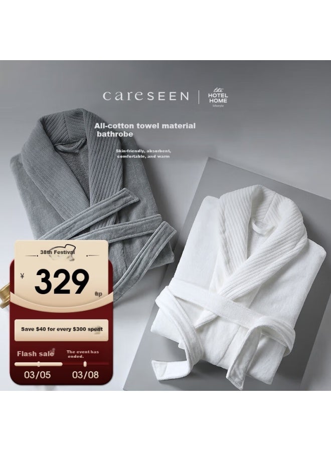 Canasin Kang'erxin Five-star Hotel Pure Cotton Bathrobe, All-cotton Absorbent Couple Adult Bathrobe Sleepwear Long Style, Elegant Gray, L - Image 5
